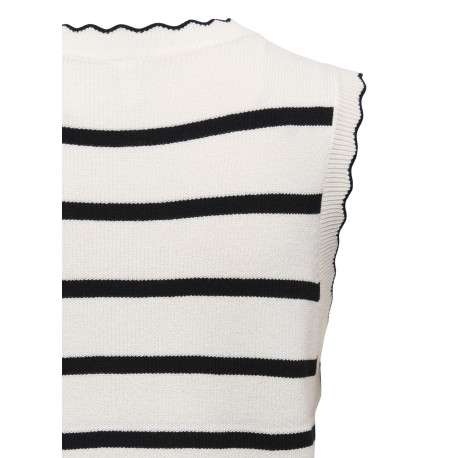 Top en coton écru avec des rayures noires à coupe droite et à col V - Image 4