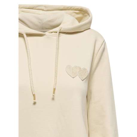 Sweat capuche en coton mélangé beige uni avec une coupe droite - Image 3