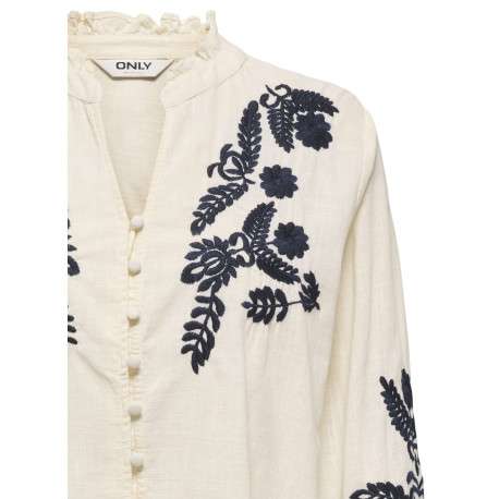Blouse en coton écrue unie pourvue d'une coupe droite et d'un col tunisien - Image 3