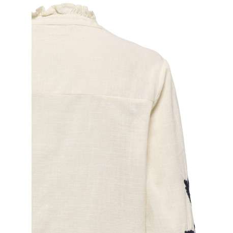 Blouse en coton écrue unie pourvue d'une coupe droite et d'un col tunisien - Image 4