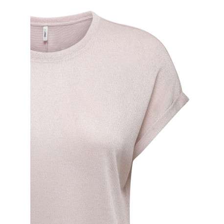 T-shirt rose pâle uni avec une coupe droite, un col rond et des manches courtes - Image 3
