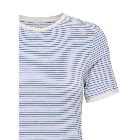 T-shirt bleu à rayures pourvu d'un col rond et de manches courtes - Image 3