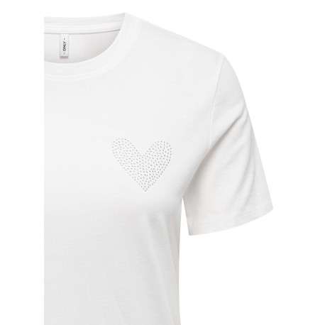 T-shirt en coton biologique blanc uni avec des strass et un col rond - Image 3