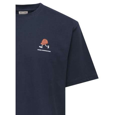 T-shirt en coton marine uni pourvu d'un imprimé casque de chantier - Image 3