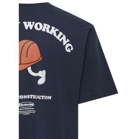 T-shirt en coton marine uni pourvu d'un imprimé casque de chantier - Image 4
