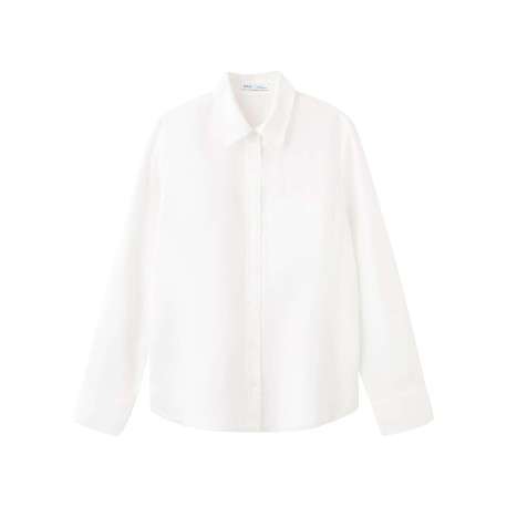 Chemisier blanc uni coupe ample avec un col à revers et des manches longues