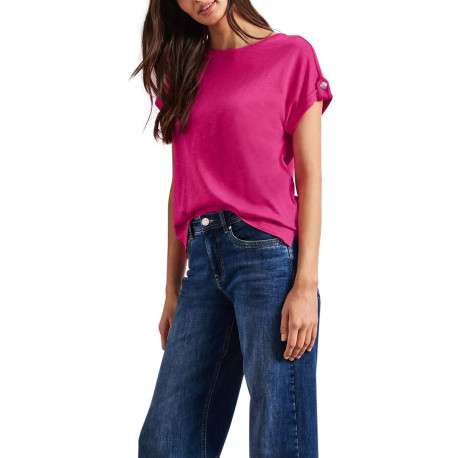 T-shirt rose uni pourvu de manches courtes et d'un col rond - Image 3