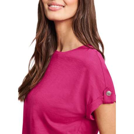 T-shirt rose uni pourvu de manches courtes et d'un col rond - Image 6