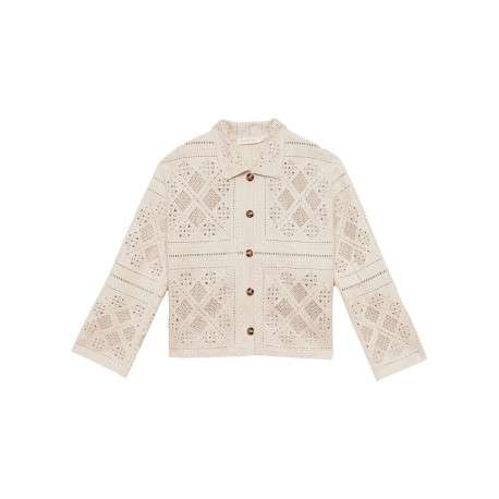 Blouson en coton écru uni pourvu d'une coupe droite et d'un col chemise