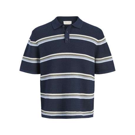 Polo en coton biologique marine à rayures avec une coupe droite