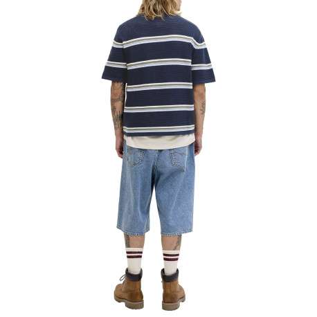 Polo en coton biologique marine à rayures avec une coupe droite - Image 3