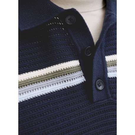 Polo en coton biologique marine à rayures avec une coupe droite - Image 5