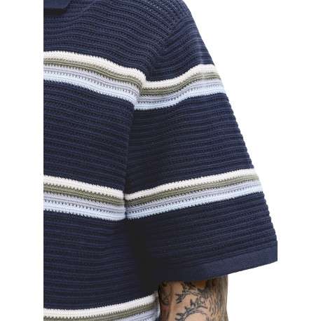 Polo en coton biologique marine à rayures avec une coupe droite - Image 6