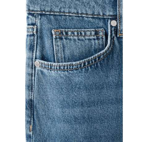 Jean en coton indigo uni avec une coupe droite et des poches plaquées à l'avant - Image 2