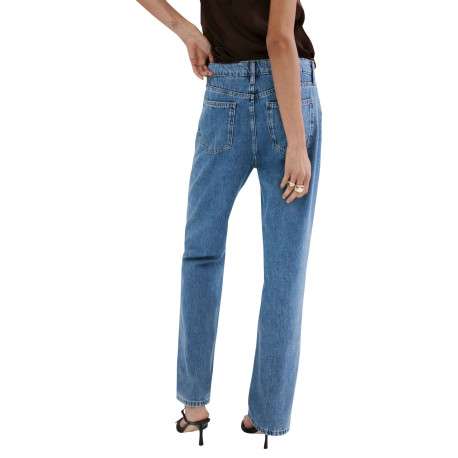 Jean en coton indigo uni avec une coupe droite et des poches plaquées à l'avant - Image 4