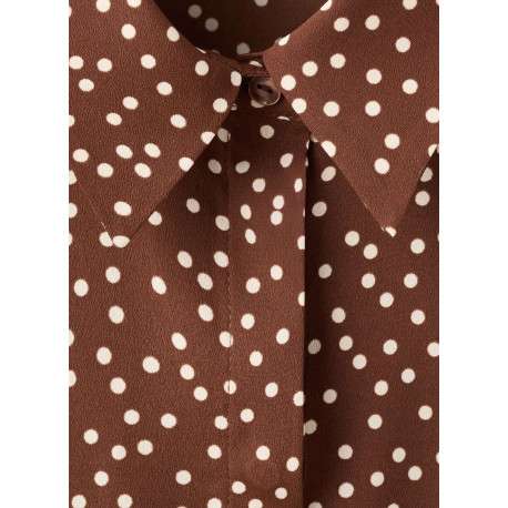 Chemisier chocolat à pois avec une coupe ample et des manches longues - Image 2