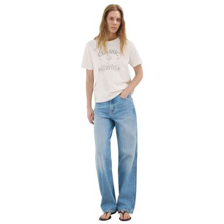 T-shirt en coton écru imprimé avec une coupe droite et un col rond - Image 3