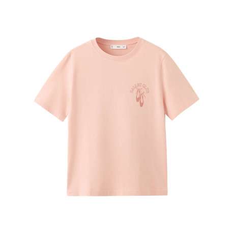 T-shirt en coton rose imprimé avec une coupe droite et un col rond