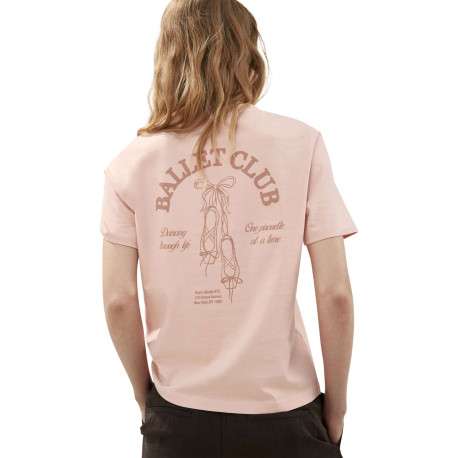 T-shirt en coton rose imprimé avec une coupe droite et un col rond - Image 4