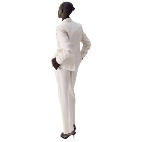 Pantalon chino en coton beige uni avec une taille intermédiaire - Image 4