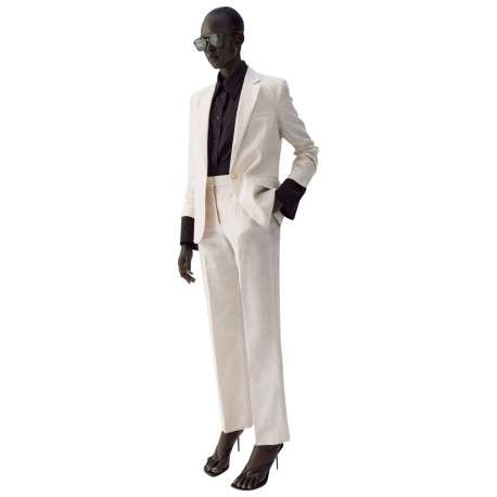 Pantalon chino en coton beige uni avec une taille intermédiaire - Image 5