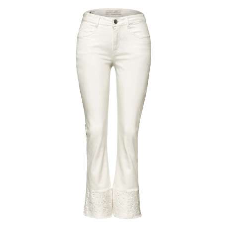 Pantalon en coton écru uni pourvu d'une coupe flare et de multiples poches