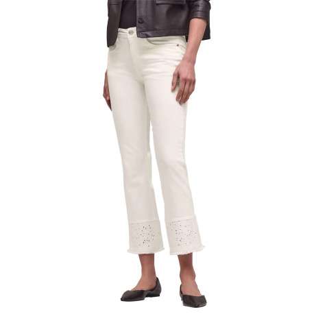 Pantalon en coton écru uni pourvu d'une coupe flare et de multiples poches - Image 3