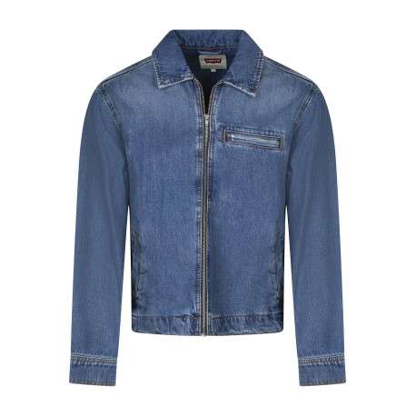 Blouson en jean en coton bleu denim uni avec une coupe droite et un col à revers