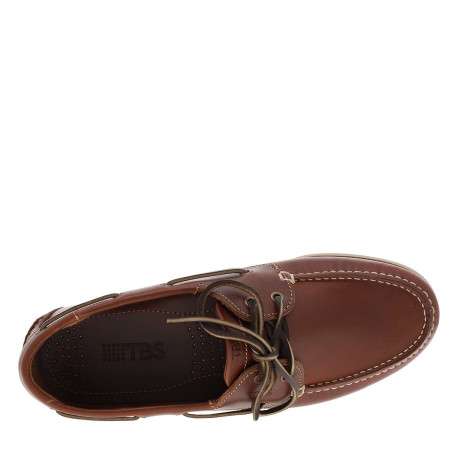 Mocassins bateau cognac en cuir avec un talon plat et à slip-on - Image 4