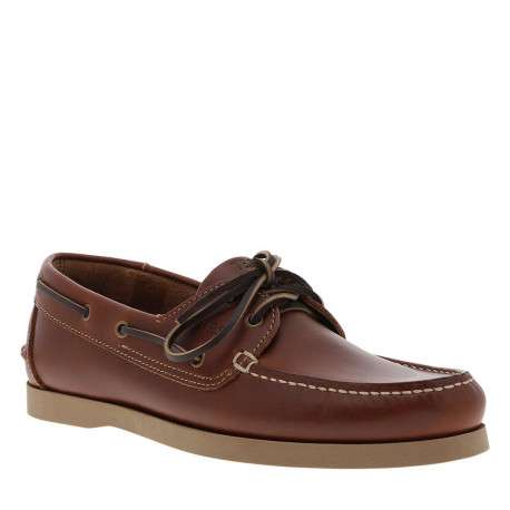Mocassins bateau cognac en cuir avec un talon plat et à slip-on - Image 3