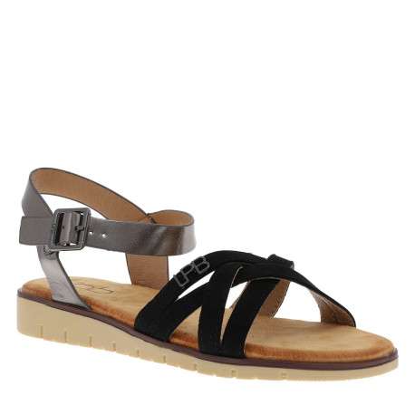 Nu-pieds noirs avec un talon compensé bas et une boucle à ardillon - Image 3