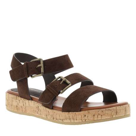 Nu-pieds chocolat à semelle compensé bas et à boucle à ardillon - Image 3