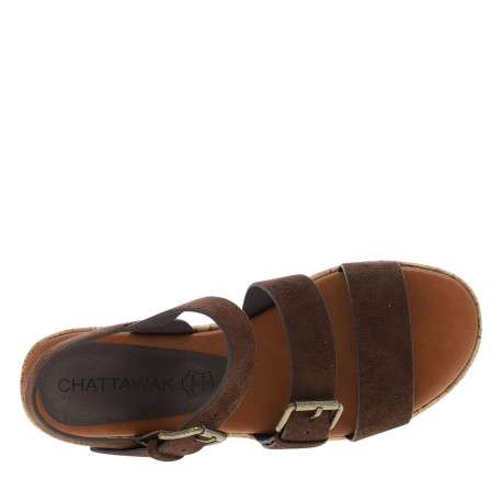 Nu-pieds chocolat à semelle compensé bas et à boucle à ardillon - Image 5