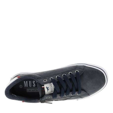 Tennis bleu marine à semelle à talon plat et à lacets et zip latéral - Image 4