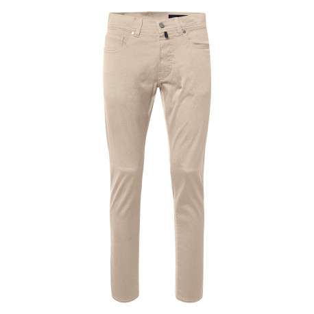 Pantalon en coton beige uni avec une coupe ajustée et une taille standart