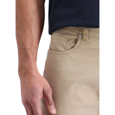Pantalon en coton beige uni avec une coupe ajustée et une taille standart - Image 4