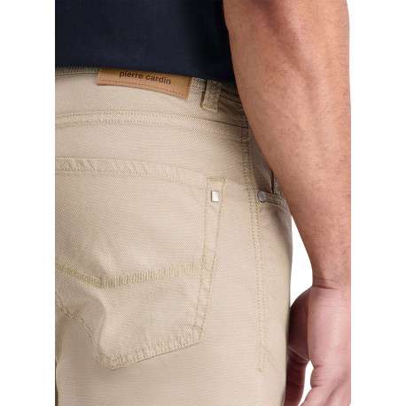 Pantalon en coton beige uni avec une coupe ajustée et une taille standart - Image 5