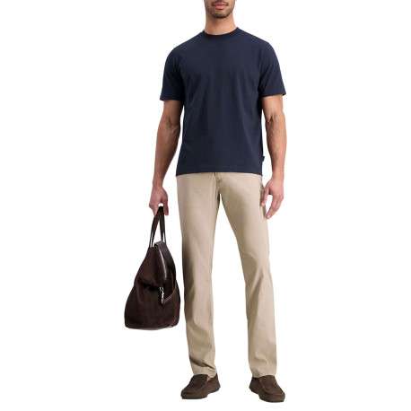 Pantalon en coton beige uni avec une coupe ajustée et une taille standart - Image 6