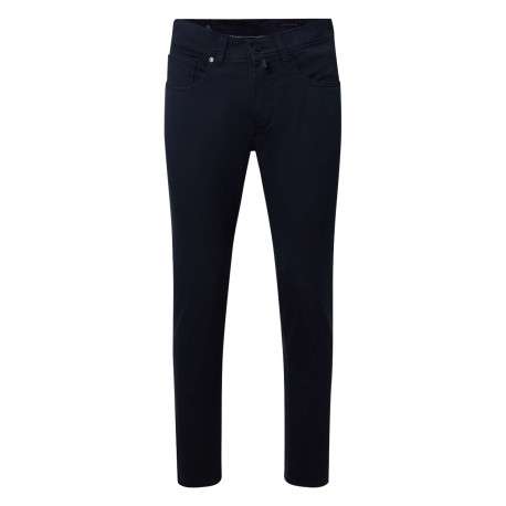Pantalon en coton marine uni avec une coupe ajustée et une taille standart