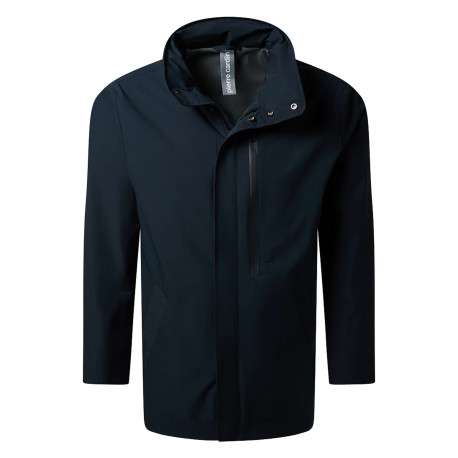 Veste marine unie avec une coupe droite, un col montant et des manches longues