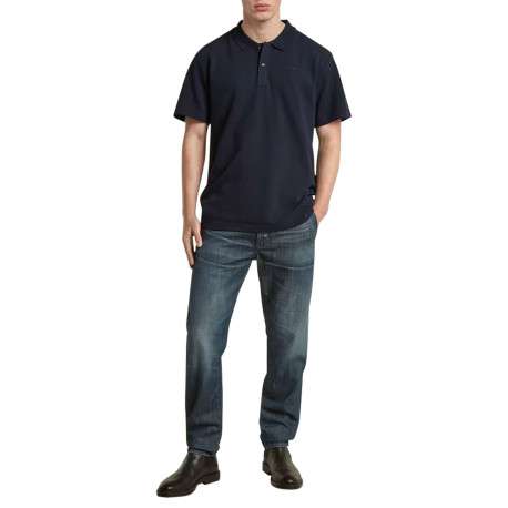 Polo en coton biologique marine uni pourvu d'un col boutonné - Image 5