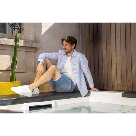 Chemise en coton bleu clair à rayures pourvue d'un col français - Image 5