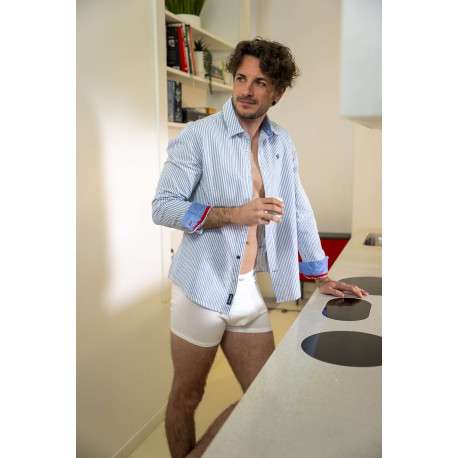 Chemise en coton bleu clair à rayures pourvue d'un col français - Image 7