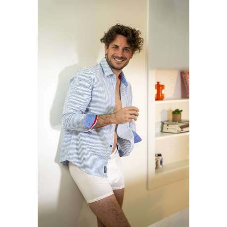 Chemise en coton bleu clair à rayures pourvue d'un col français - Image 8