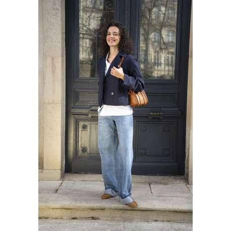 Jean en coton mélangé bleu clair uni avec une coupe droite et 5 poches - Image 5