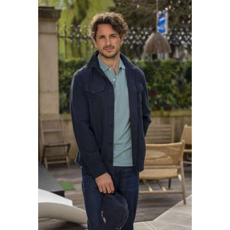 Chemise en coton bleu marine unie avec une coupe slim et un col à revers - Image 9