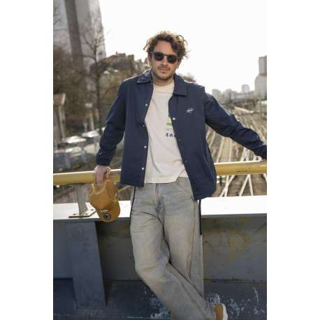 Blouson marine à coupe ajustée pourvu du patch de la marque sur la poitrine - Image 8
