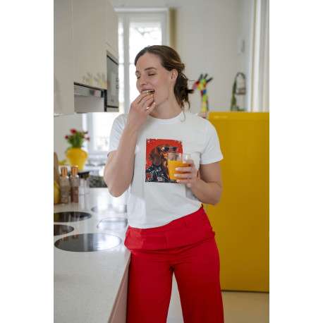 Pantalon chino rouge uni pourvu d'une coupe bootcut et d'une taille haute - Image 6
