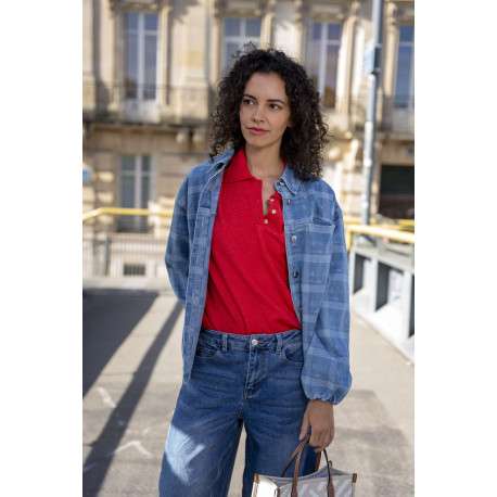 Jean en coton mélangé bleu uni pourvu d'une coupe bootcut et de multiples poches - Image 4