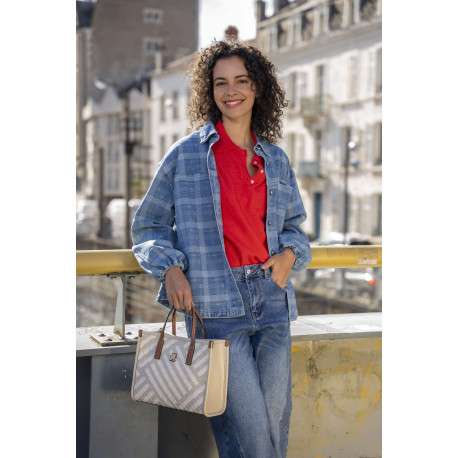 Jean en coton mélangé bleu uni pourvu d'une coupe bootcut et de multiples poches - Image 5